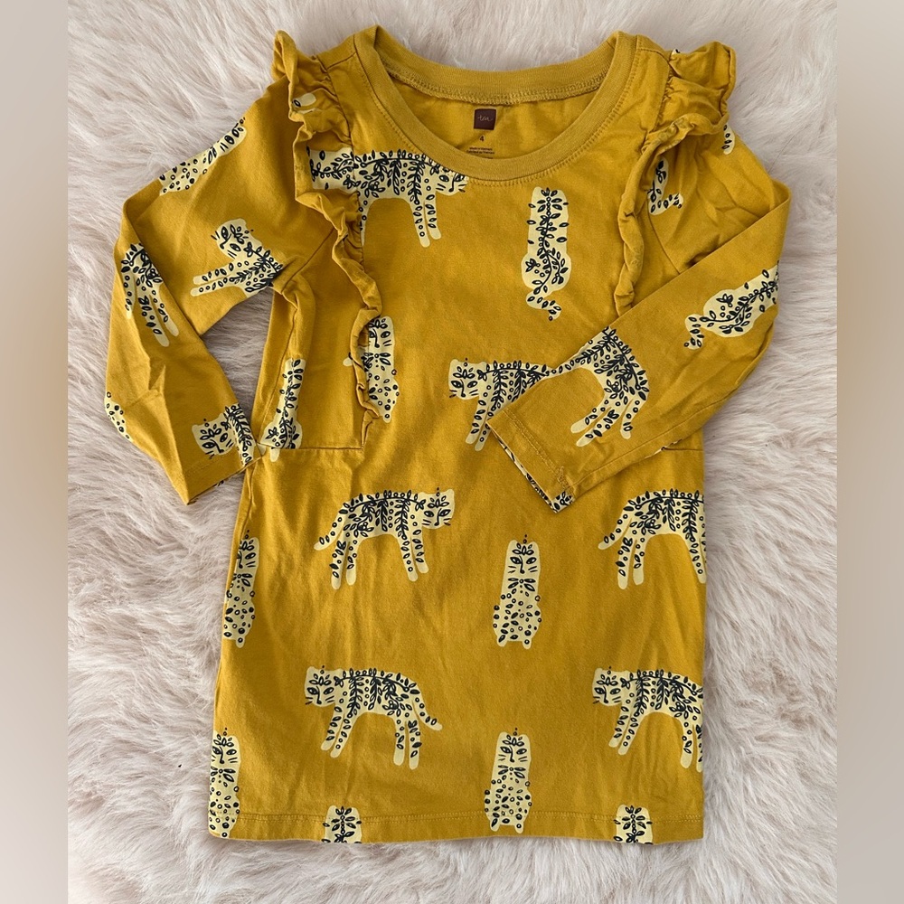 TEA Collection Yellow Mustard Leopard/cheetah Print Girls Dress Size 4T